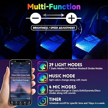 Car Led Interior Light RGB USB 6 Inch Frosted Under Dash Foot Well Light