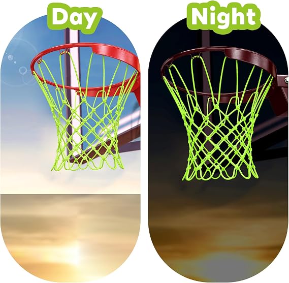 Nogeqi Nightlight Basketball Net Replacement, Basketball Hoop Net, Nylon Basketballs Nets Heavy Duty Outdoor, Fits Outdoor Indoor Standard Rim, All Weather Anti Whip Anti-Entanglement(12 Loops)