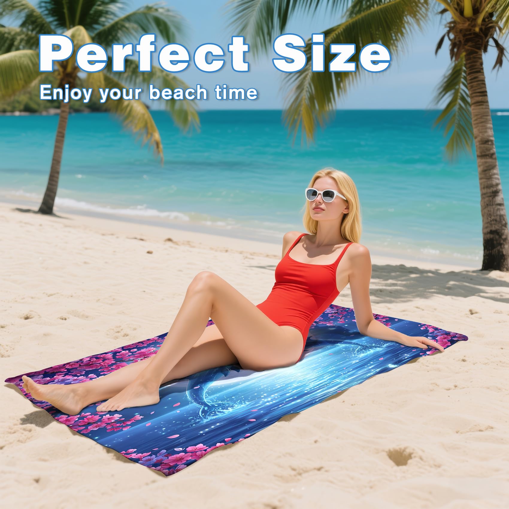 Serviette de Plage XXL Microfibre Dauphin Animaux Marins Romantique, Drap de Plage Séchage Rapide Anti Sable & Légère, Serviette de Bain Grande Taille 150x200 cm, Accessoire & Cadeau été