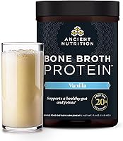 Ancient Nutrition Bone Broth Protein Powder Vanilla - Grass Fed Collagen Peptides, 20g Protein, Keto Paleo, Joint Gut Skin Support, 20 Servings