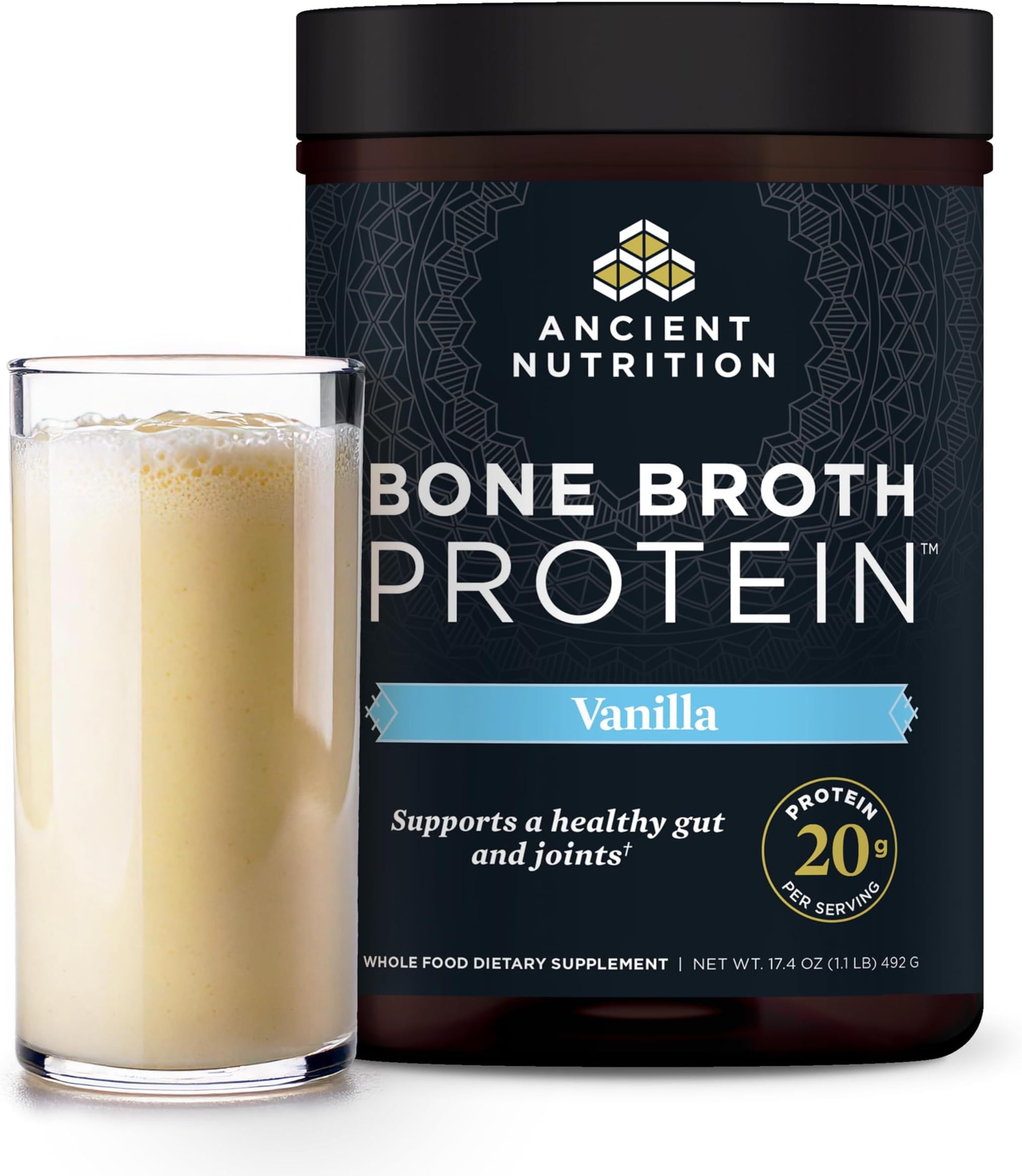 Ancient Nutrition Bone Broth Protein Powder, 20g Protein Per Serving, Paleo, Low Carb Superfood, Vanilla, 20 Servings