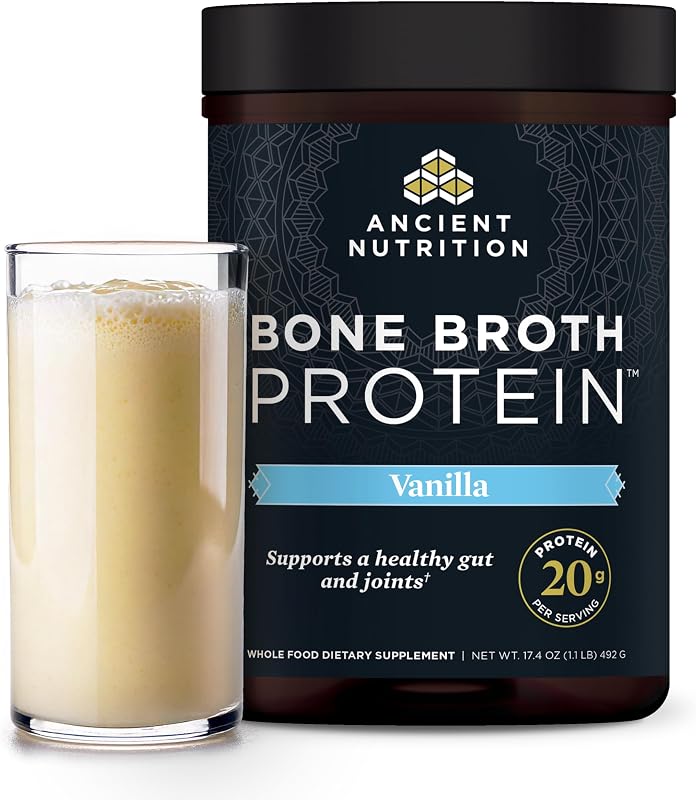 Ancient Nutrition Grass Fed Bone Broth Protein Powder, Vanilla