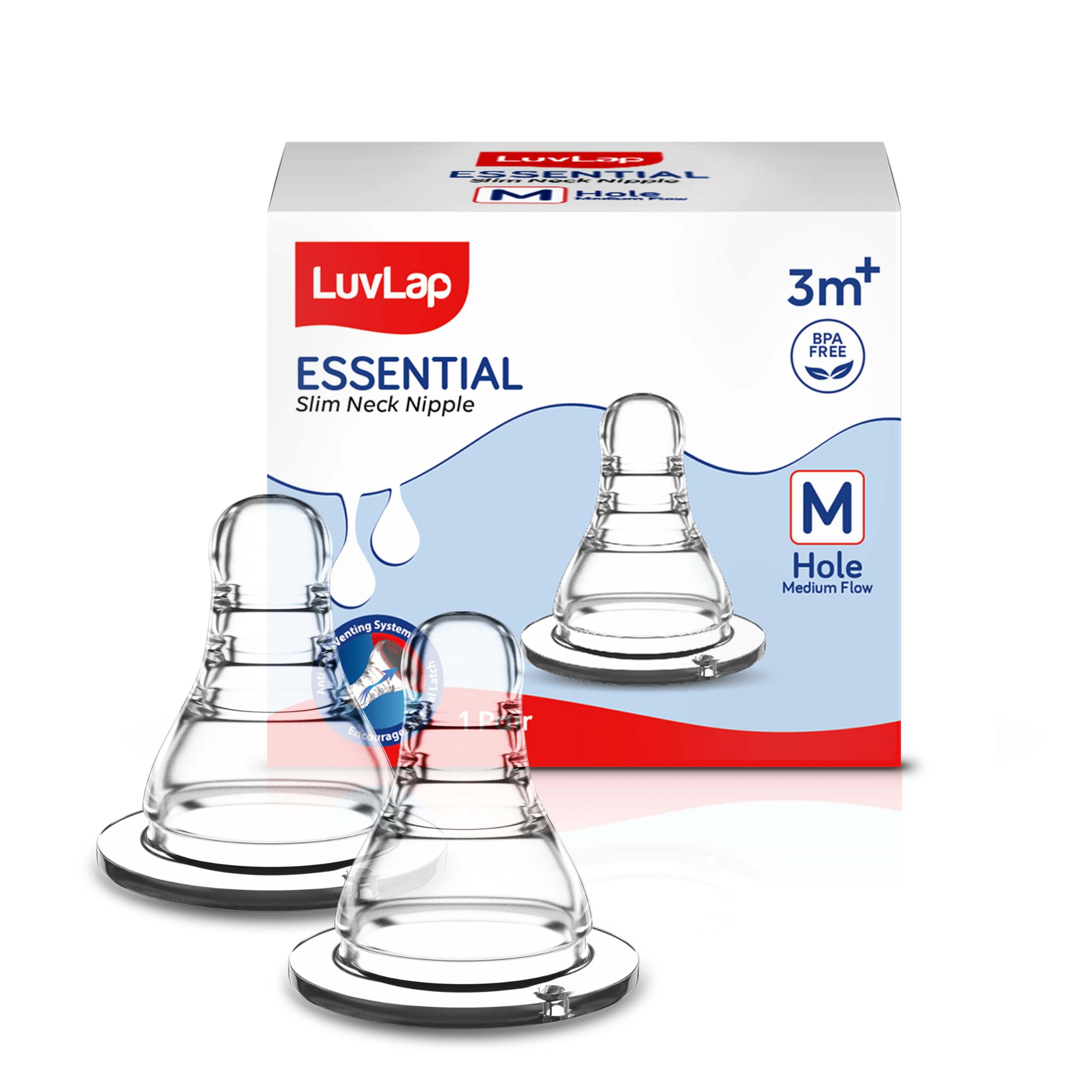 LuvLap Anti-Colic Essential Teat/Nipple for Slim Neck Bottle, 2pcs, Medium Flow, 3m+-picture-11