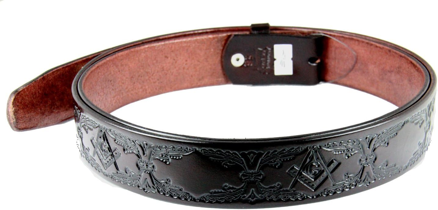 1010006 Genuine Leather Brown Freemason Square Compass Belt Sizes 32-60