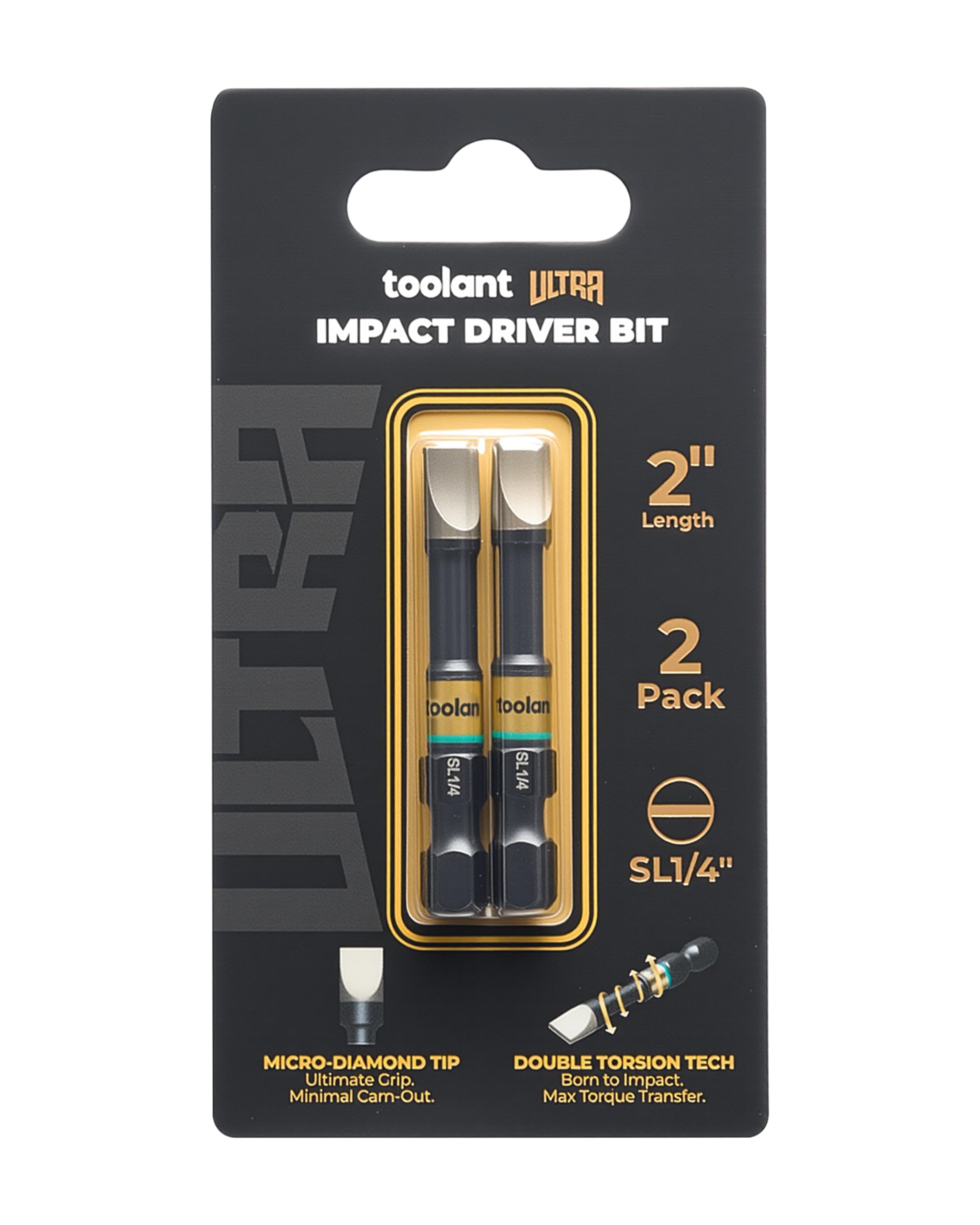toolant SL1/4" x 2" Magnetic Slotted Impact Bits, 2-Piece Set