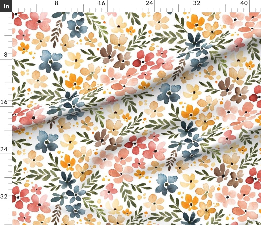Spoonflower Fabric - Floral Multicolor Spring Summer Watercolor Botanical Painted Blooming Printed on Petal Signature Cotton Fabric Fat Quarter - Sewing Quilting Apparel Crafts Decor