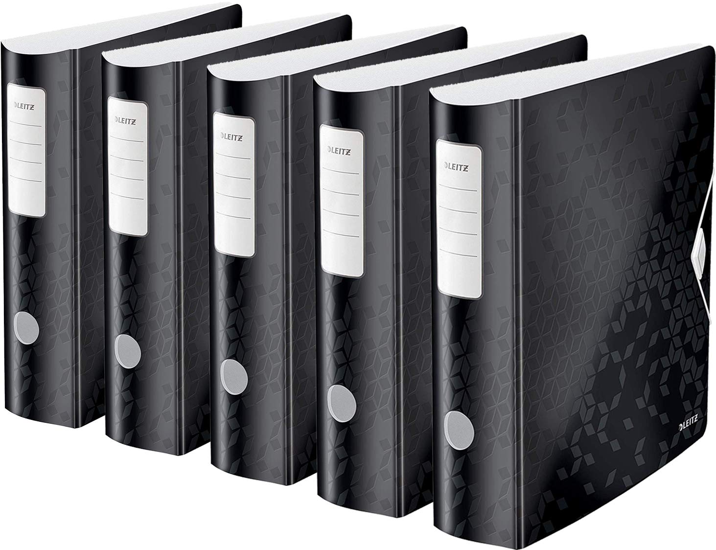 Leitz Qualitäts-Ordner 180° Active WOW, A4, 80 mm Rückenbreite, Gummibandverschluss, Leichtes Polyfoam, WOW (5er Pack) Schwarz
