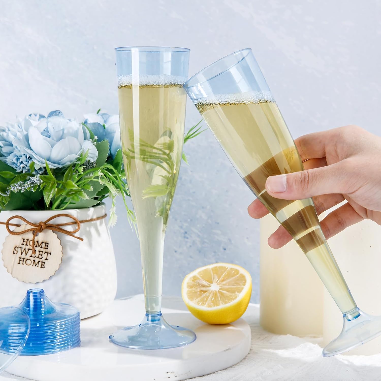 WDF 36 Pack Clear Blue Plastic Champagne Flutes - 7OZ Blue Champagne Flutes Plastic, Champagne Glasses Disposable for Party Wedding New Year's - Image 7