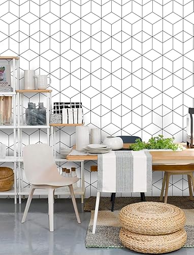 Vista 15 de Safiyya Papel tapiz geométrico dorado y negro de 118 x 17.3 pulgadas, papel adhesivo autoadhesivo extraíble para armarios y paredes, rollos