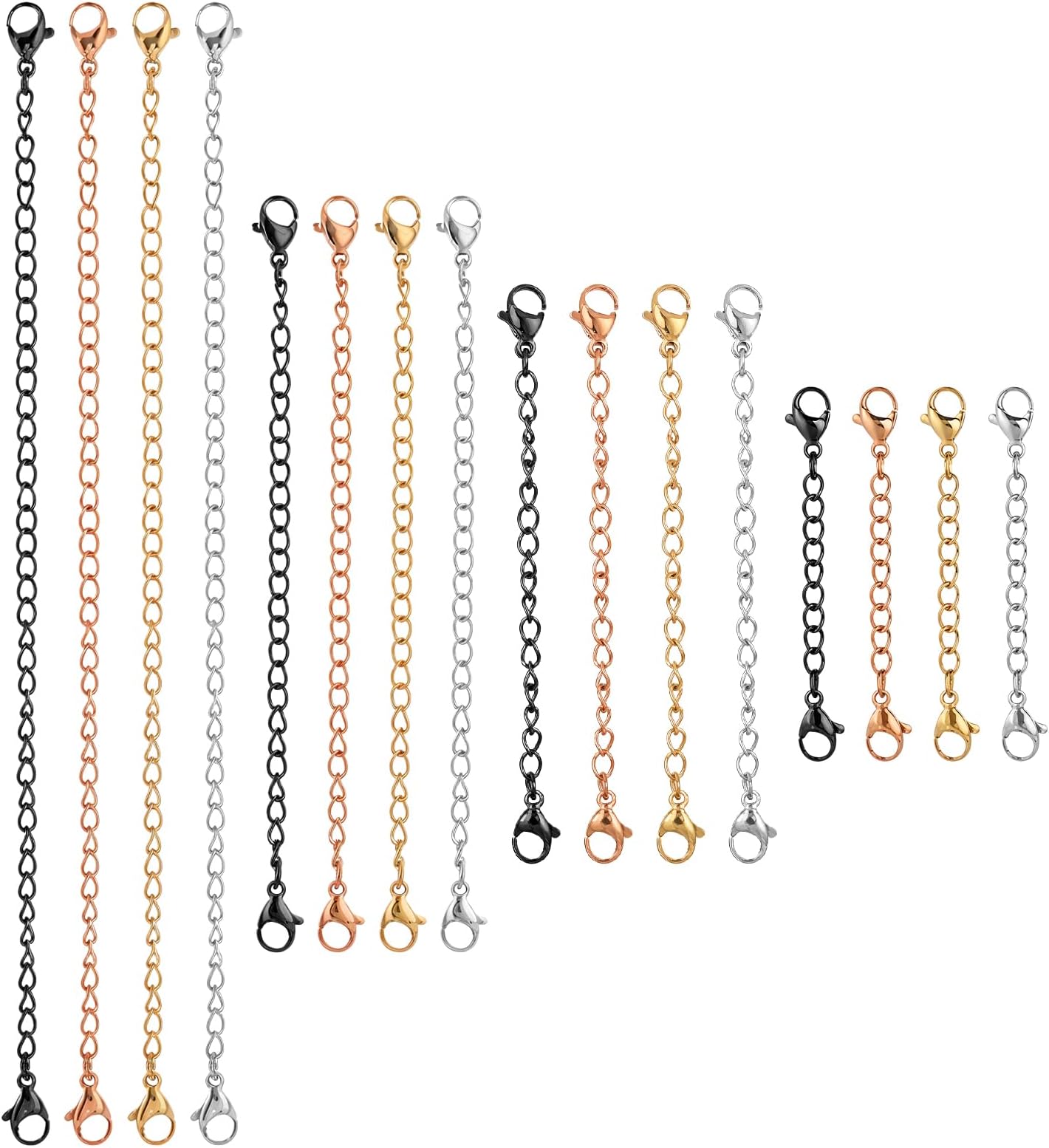 16 PCS Extension for Necklace 4 Size Bracelet Extender Jewelry Extenders Necklace Chain, Layer Necklaces Clasp Extender Extension Chain for Jewelry Making Necklaces Bracelet Anklet for Women