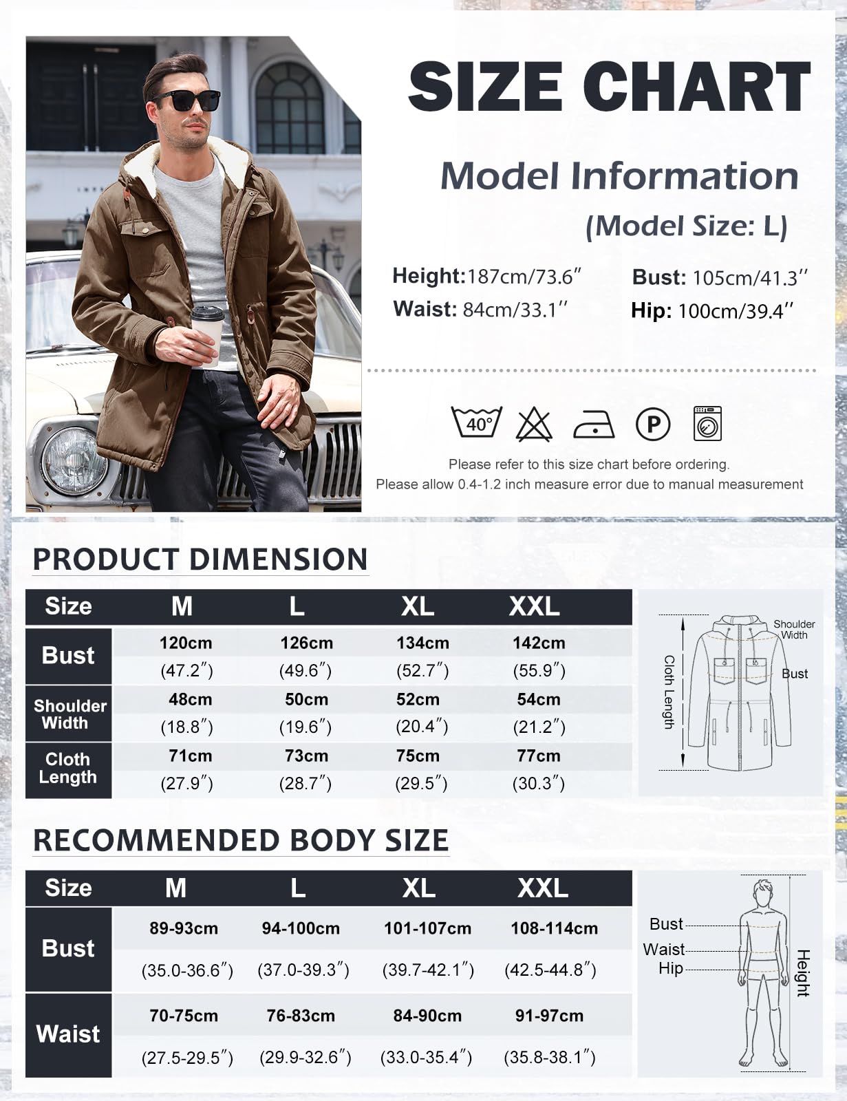 UMIPUBO Manteau Homme Hiver Parka Chaud Outdoor Zippées Blouson Veste Polaire Manteau à Capuche Outercoat avec Poches