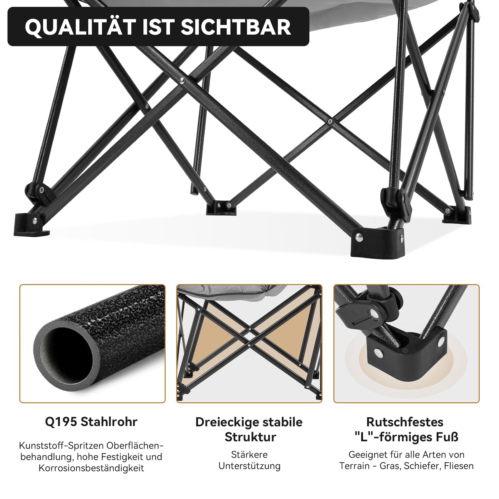 KingCamp Campingstuhl faltbar leicht Camping Stuhl hochlehner Gartenstuhl Größer Campingstuhl Gepolster, Campingstuhl XXL mit Tasche Relaxsessel für Camp Garten Balkon Strand Outdoor Campingstuhl