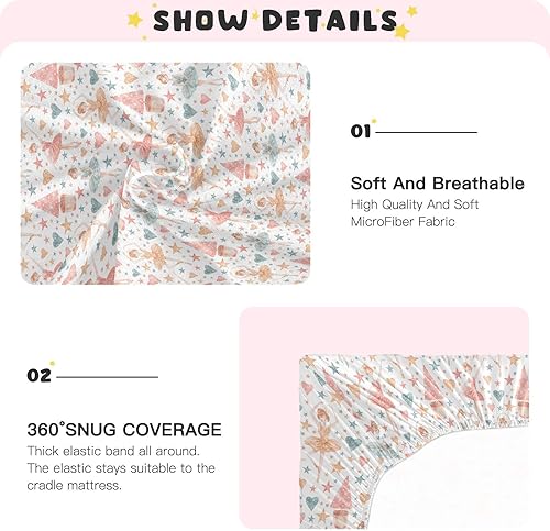 Miniatura 4 de Cartoon Ballet Dancer Crib Sheets - Stretchy Fitted Crib Sheets for Boys Girls, Unisex Cozy Baby Crib Sheet 27 x 39 x 5 Inches