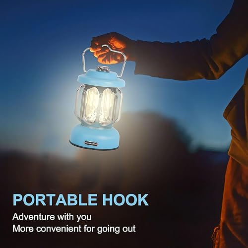 Miniatura 5 de Linternas LED recargables para campamento, luces vintage para acampar, funcionan con pilas, luces portátiles retro de metal para senderismo,