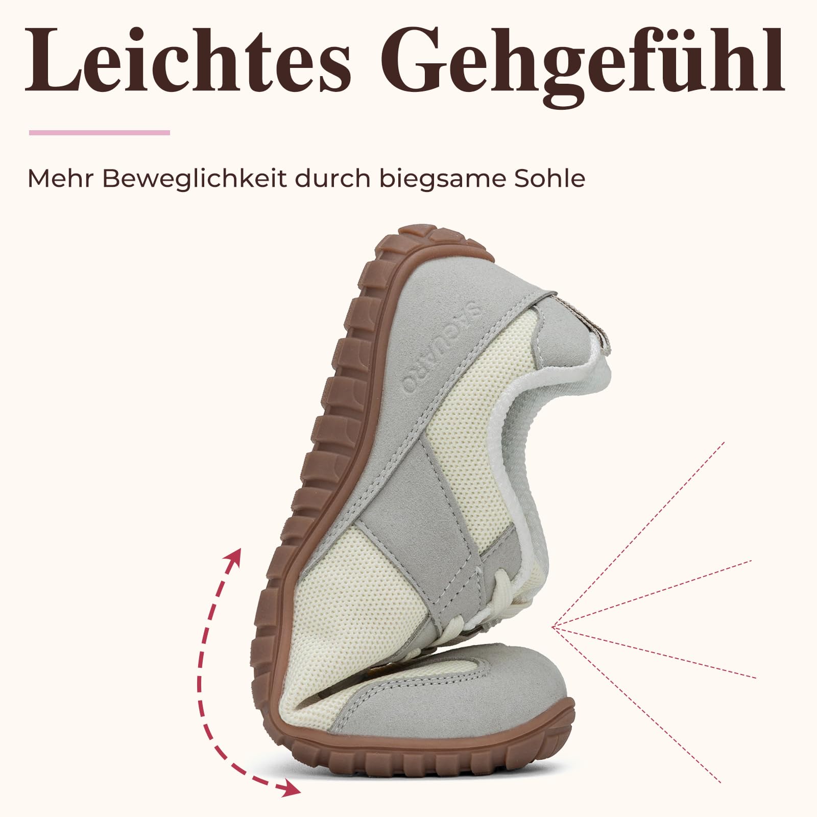 SAGAURO Barfußschuhe Damen Sommer Barfuß-Sneaker Leicht Atmungsaktive mit Breiter Zehenbox & Zero-Drop-Sohle, Gr.35-43