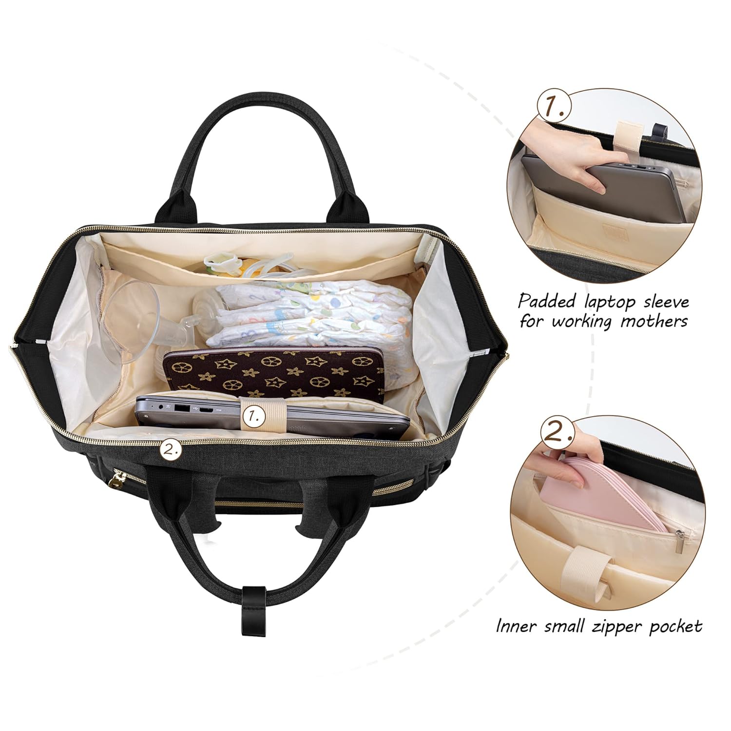 CURMIO Breast Pump Bag Backpack Compatible for Spectra S1, S2, Medela, Pumping Tote with Compartment for Cooler Bag, with Padded Laptop Sleeve for Working Moms, Black - Image 4