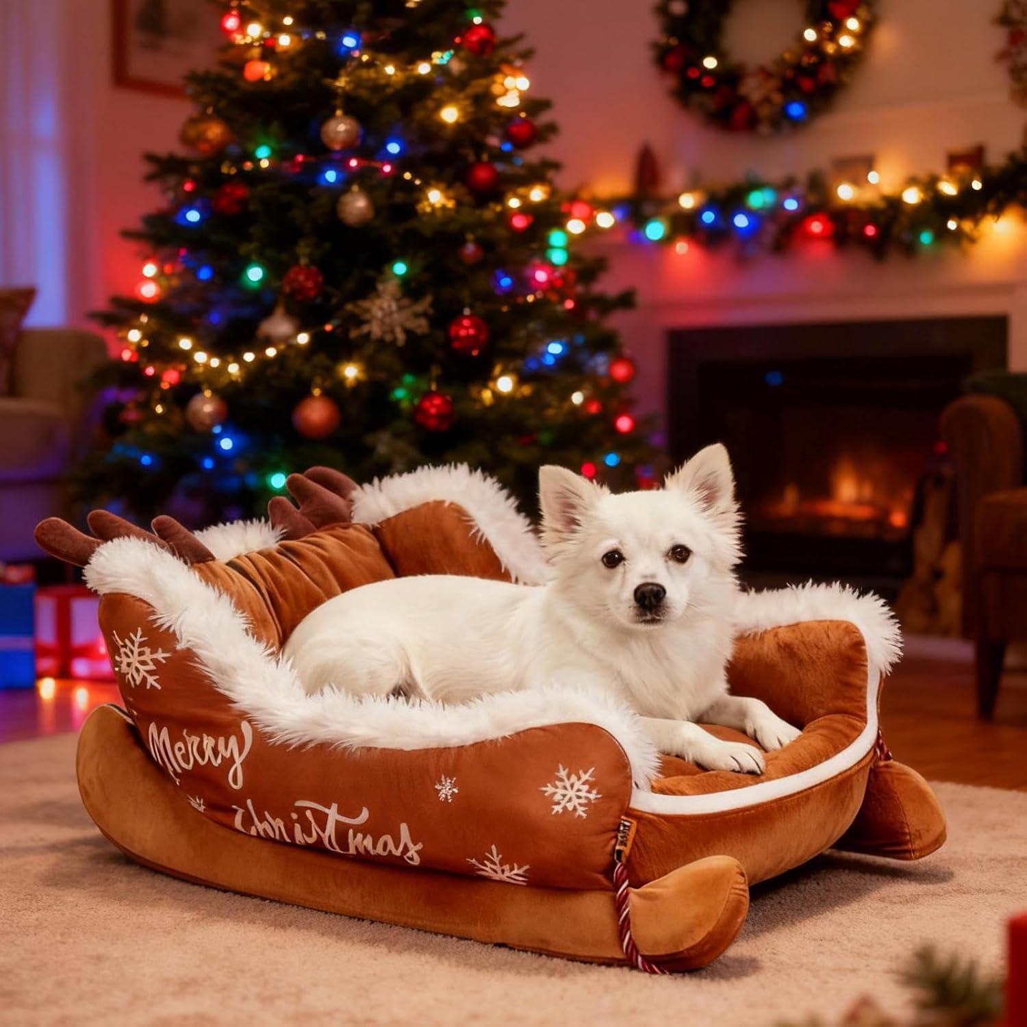 犬用そりベッド | 冬 クリスマス 子犬 ソファ - ホリデー 冬 犬用 ネスト - 住宅所有者 動物愛好家 オフィス 自宅 寝室