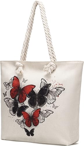 Miniatura 2 de Bolsas de mano con asa de cuerda, bolsa grande con asas de cuerda, lona resistente, reutilizable, bolsa de compras para comestibles, bolsa de playa