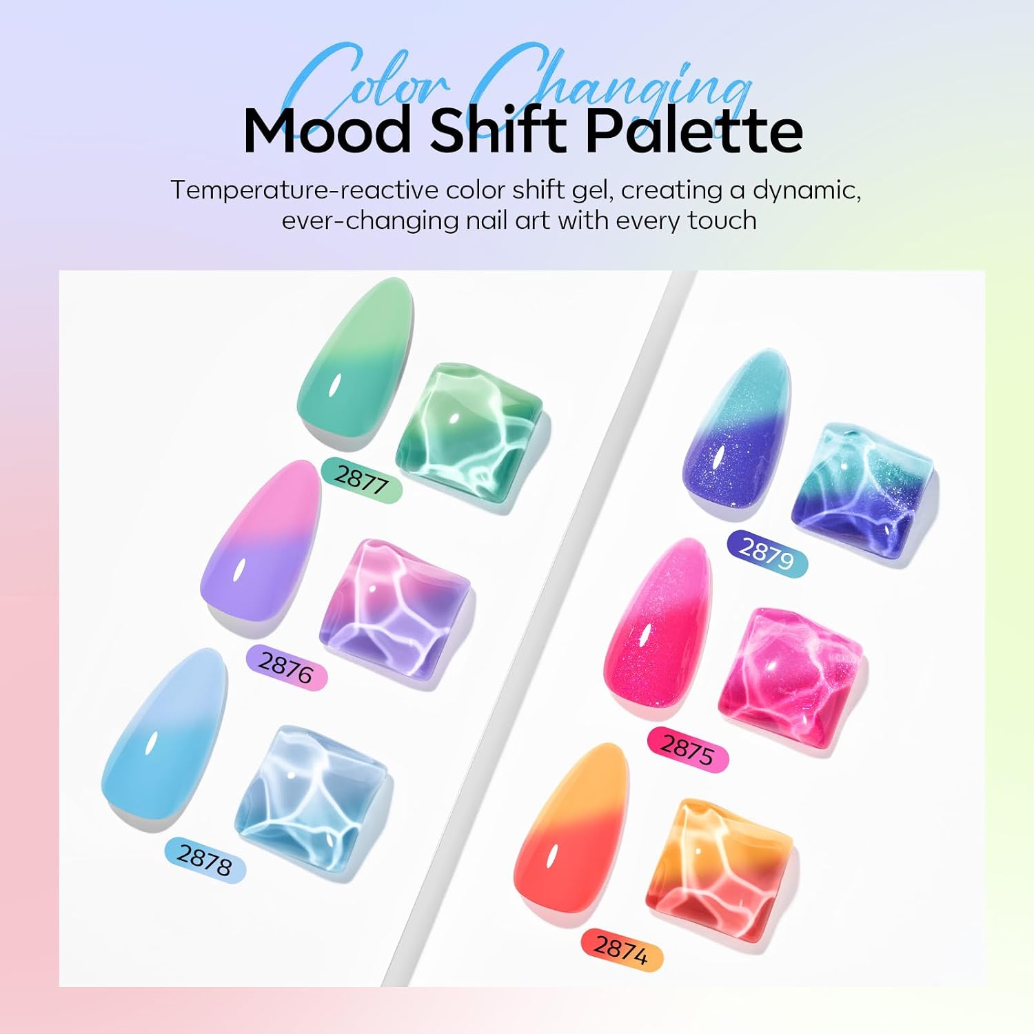 modelones Color Changing Gel Nail Polish Set, 6 Colors Temperature Changing Mood Red Pink Yellow Blue Green Glitter Gel Polish Colors Collection Soak Off Salon DIY at Home