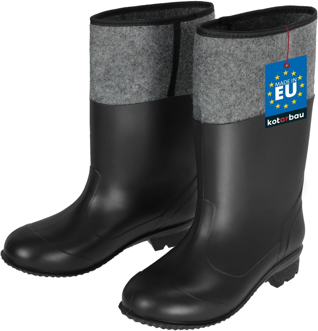 Wellington boots, felt boots, unisex work shoes, work boots, rubber shoes, waterproof winter boots, field boots, work boots, rain boots, Black Grey, 42 EU