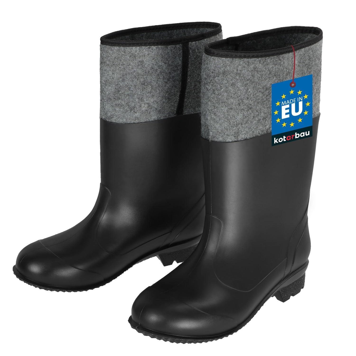 Wellington boots, felt boots, unisex work shoes, work boots, rubber shoes, waterproof winter boots, field boots, work boots, rain boots, Black Grey, 42 EU