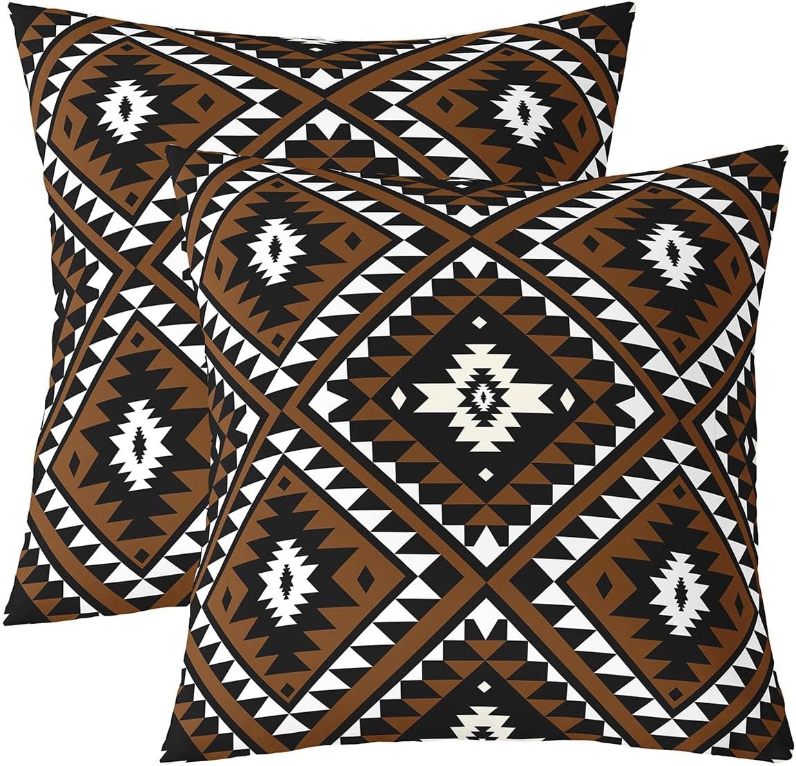 Rustic Western Throw Pillow Covers for Sofa,Southwestern Aztec Pillow Covers Bohemian Cushion Cases Ethnic Mexican Style Geometric Diamond Decorative Pillow Covers Brown Black 24x24 Inch Set of 2