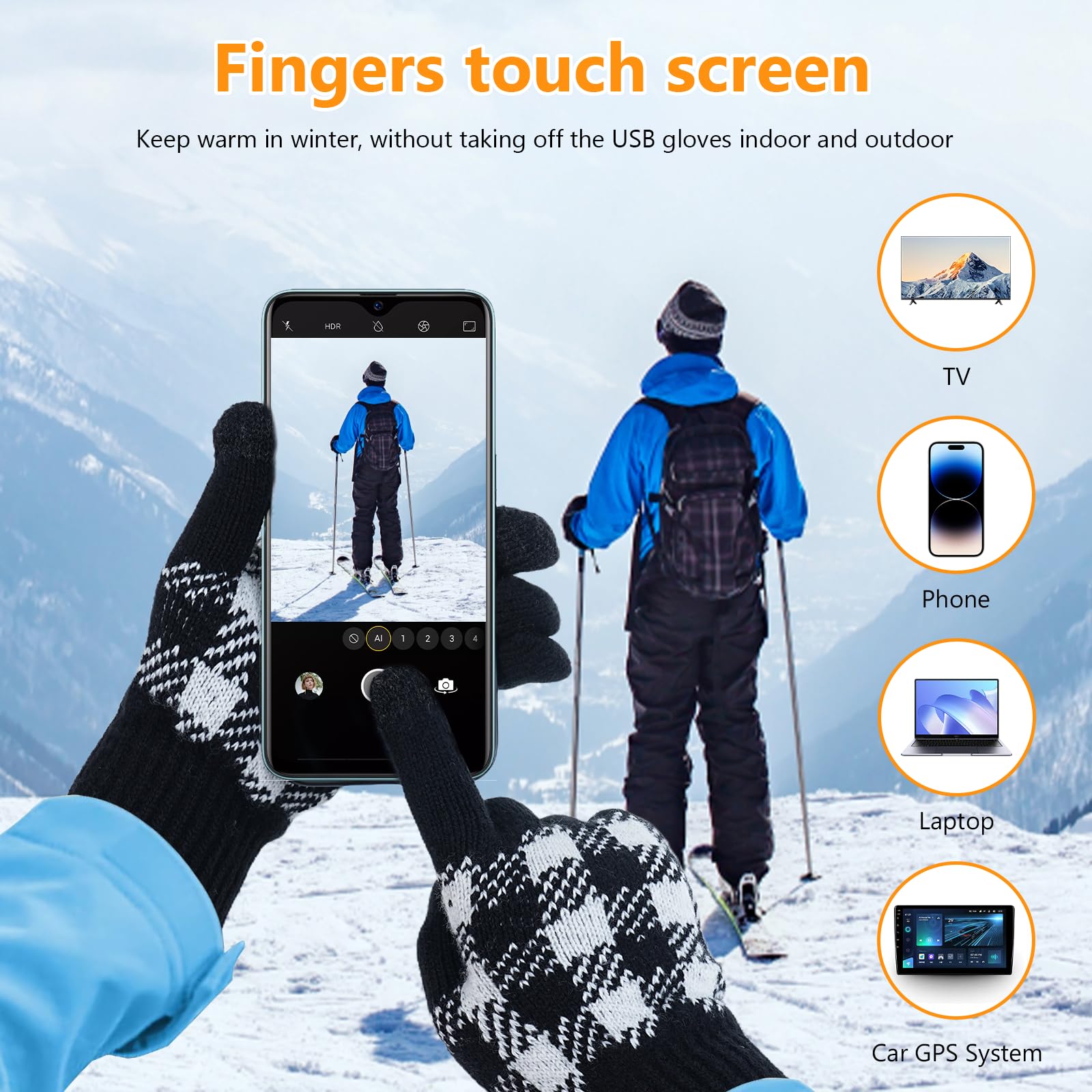 Shinkuro Guanti riscaldati USB, Unisex Guanti touchscreen Elettrico Ricaricabile Sottile Termico Temperatura regolabile Traspirante Morbido Regalo d'inverno, Adatto per il ciclismo, lo sci