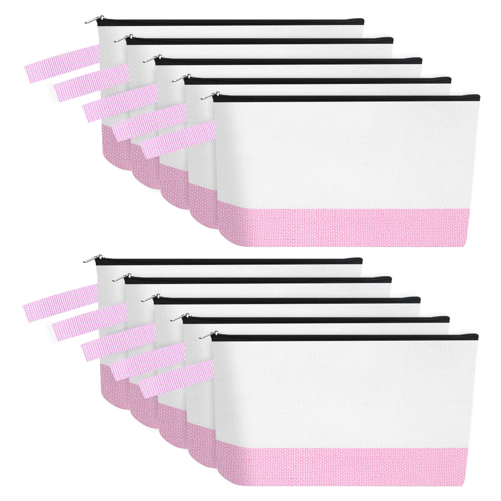 Sinzip 10 Pieces Cotton Canvas Makeup Bag with Bottom and Strap, Multi-Purpose Cosmetic Bag with Zipper Travel Toiletry Pouch, Blank DIY Craft Bag (