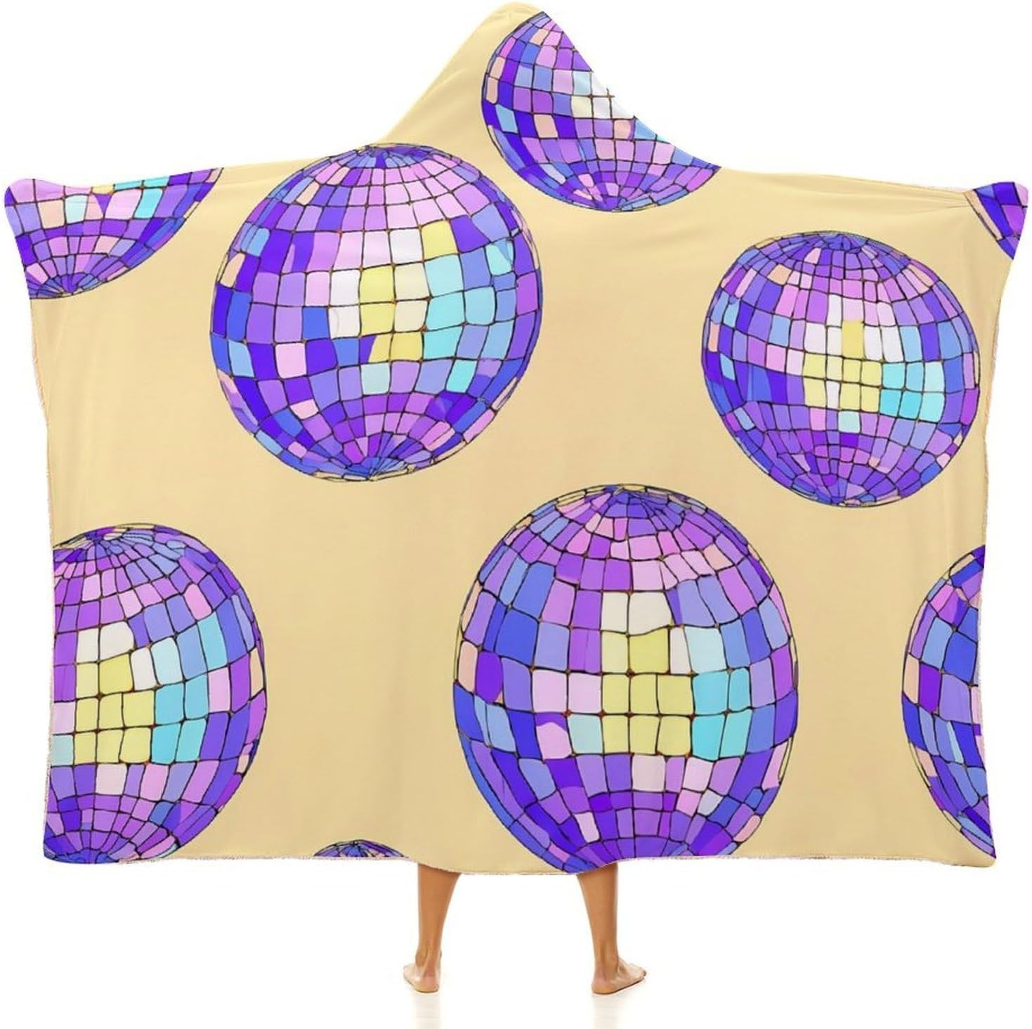 Disco Ball Print Wearable Blanket Oversized Throw Cape | Cozy Hooded Blanket Gifts for Women Men