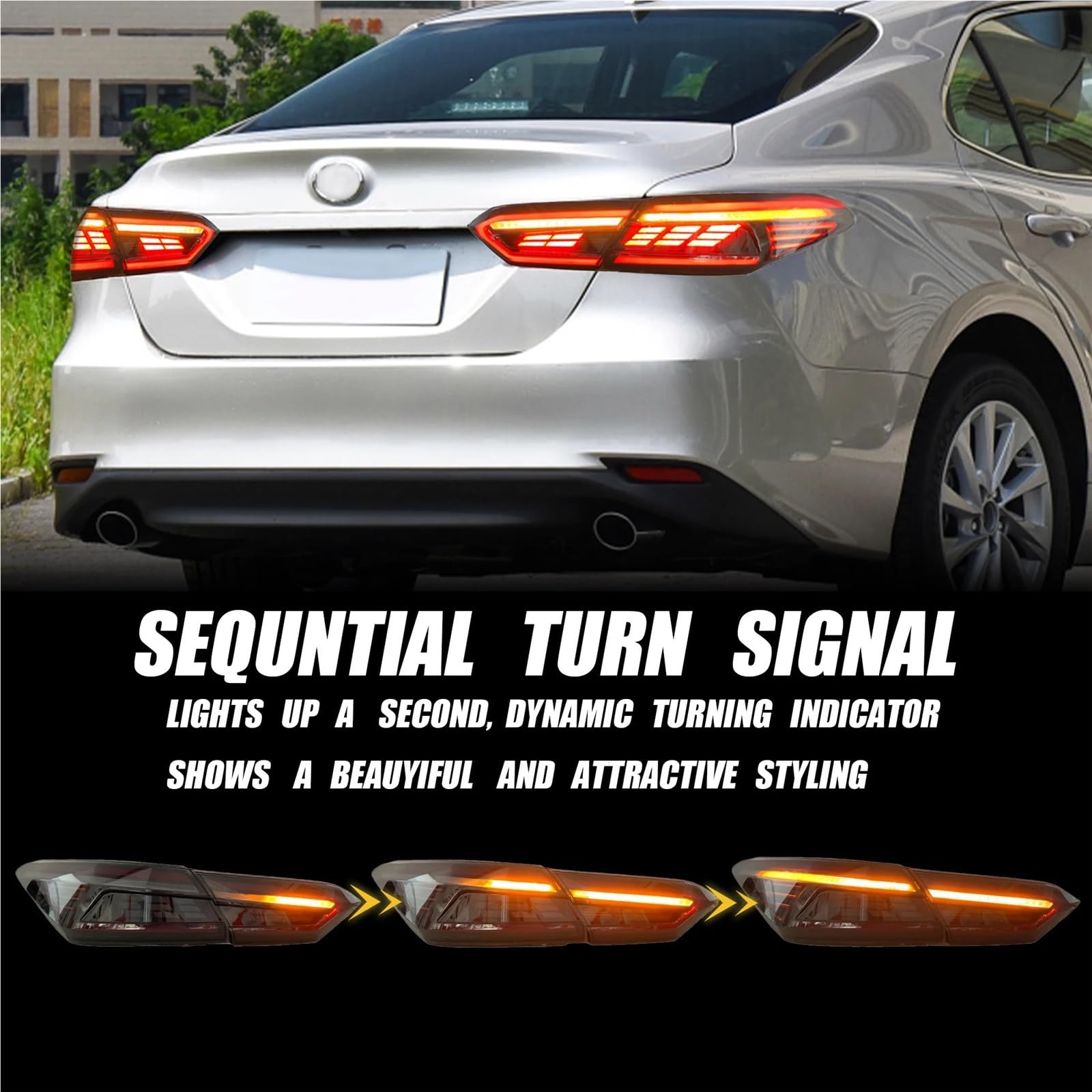 Lampa tylna zespolona Halogen światła Zestaw tylnych świateł samochodowych do Toyota Camry 2018-2021 LED Dynamiczny kierunkowskaz Animacja uruchamiania Plug And Play(Clear Inside White)