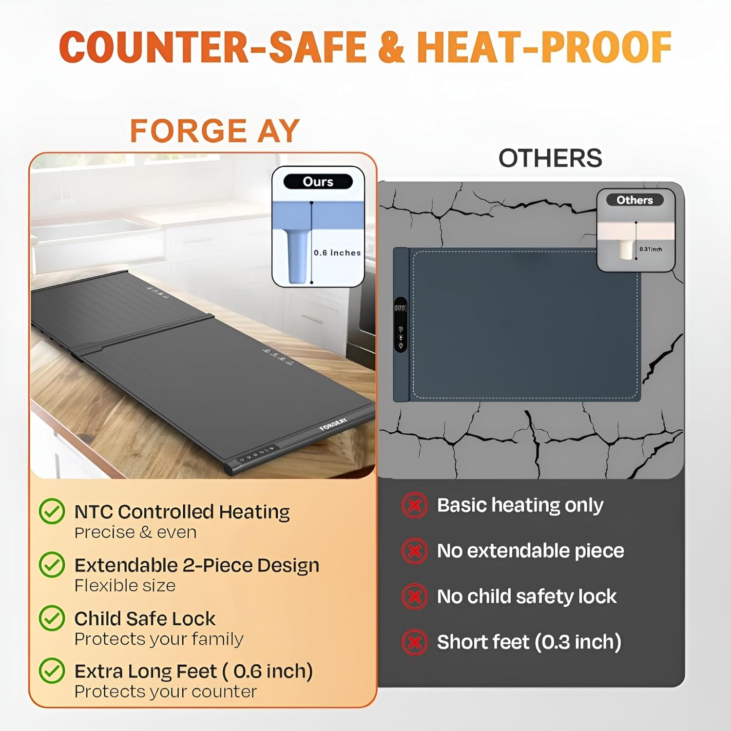 XXL Food Warming Mat Countertop 42"x16" – 2 Piece Extendable Electric Warming Tray for Buffets & Parties – Extra Large Roll Up Silicone Food Warmer Mat with 8 Temp Settings, Auto Shut Off Food Warmer