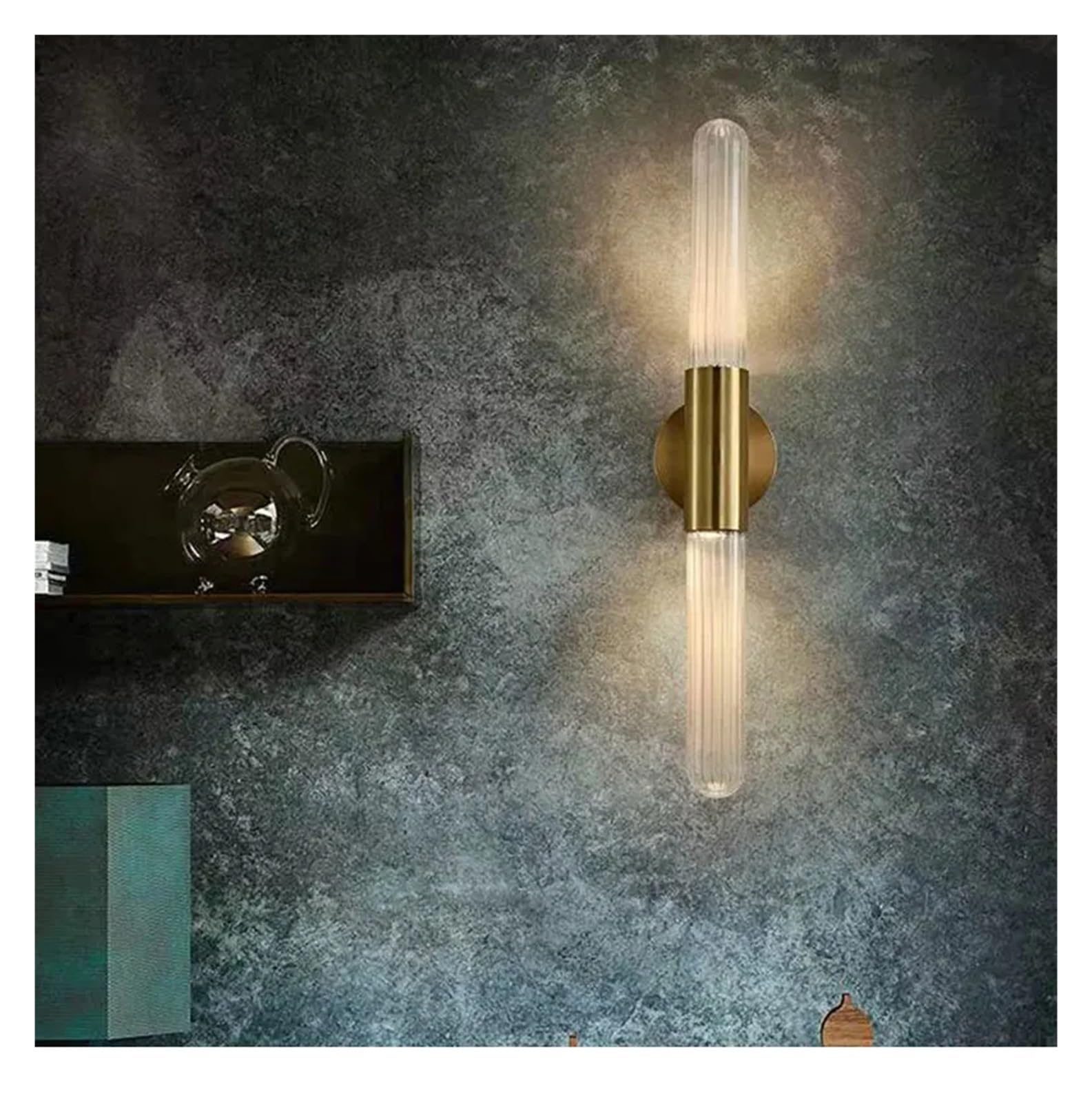 ZTCHSENZT American Style All Copper Wall Light with Glass Lampshade GU10 Bulb Home Lamp Sconce for Parlor Bedroom Aisle Stairs,Clear