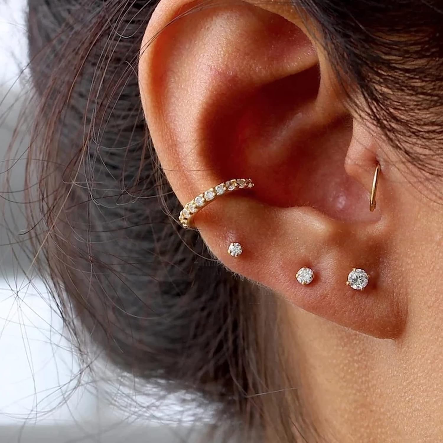 Threadless Flat Back Stud Earrings, 6 Pairs Titanium Hypoallergenic Earrings for Women Men, Cubic Zirconia Silver Gold Stud Earrings Surgical Stainless Steel Stud Earring Set for Cartilage 2-8mm - Image 5