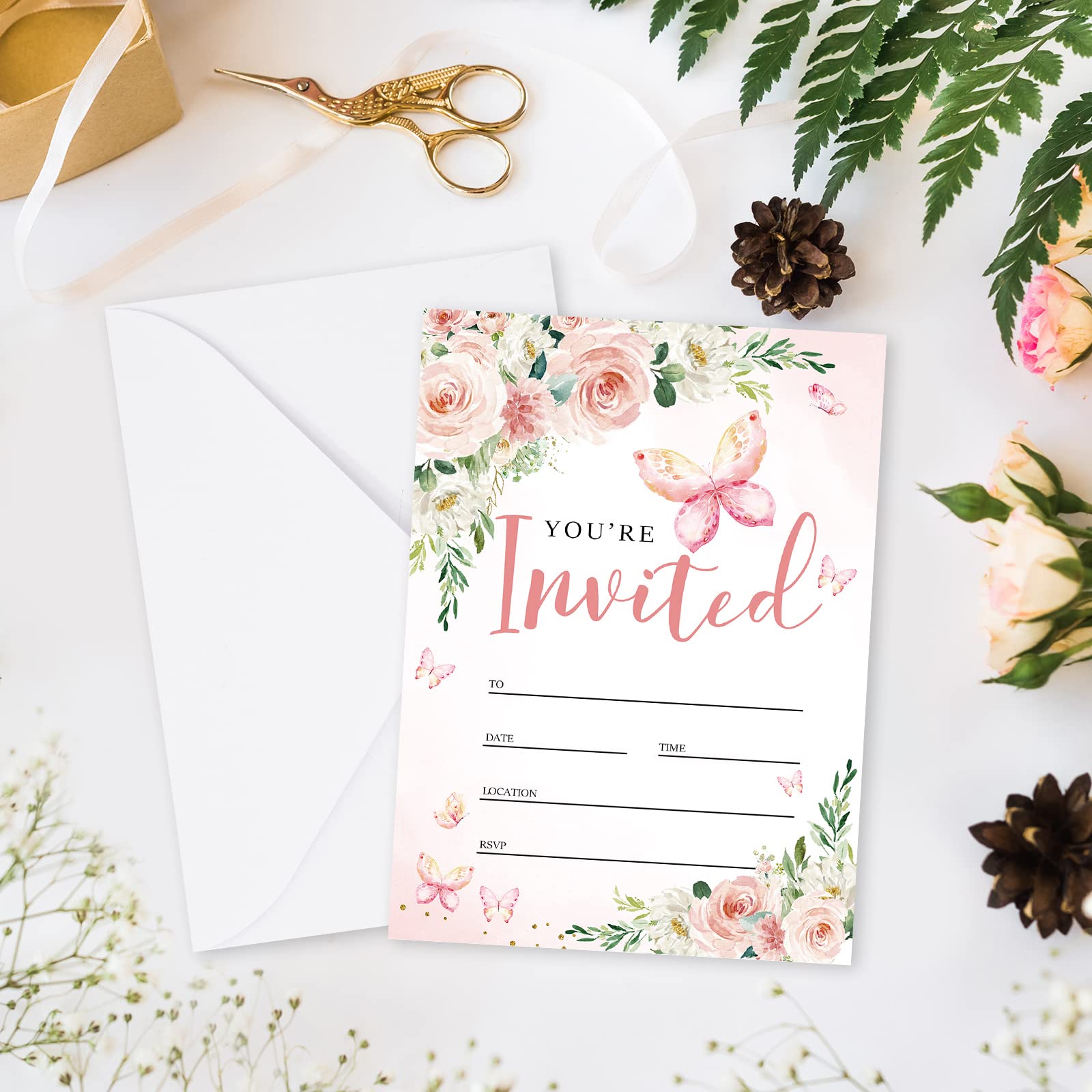Whaline 25 Sets Floral Invitation Cards - Watercolor Boho Flower Invites With Envelopes & Stickers