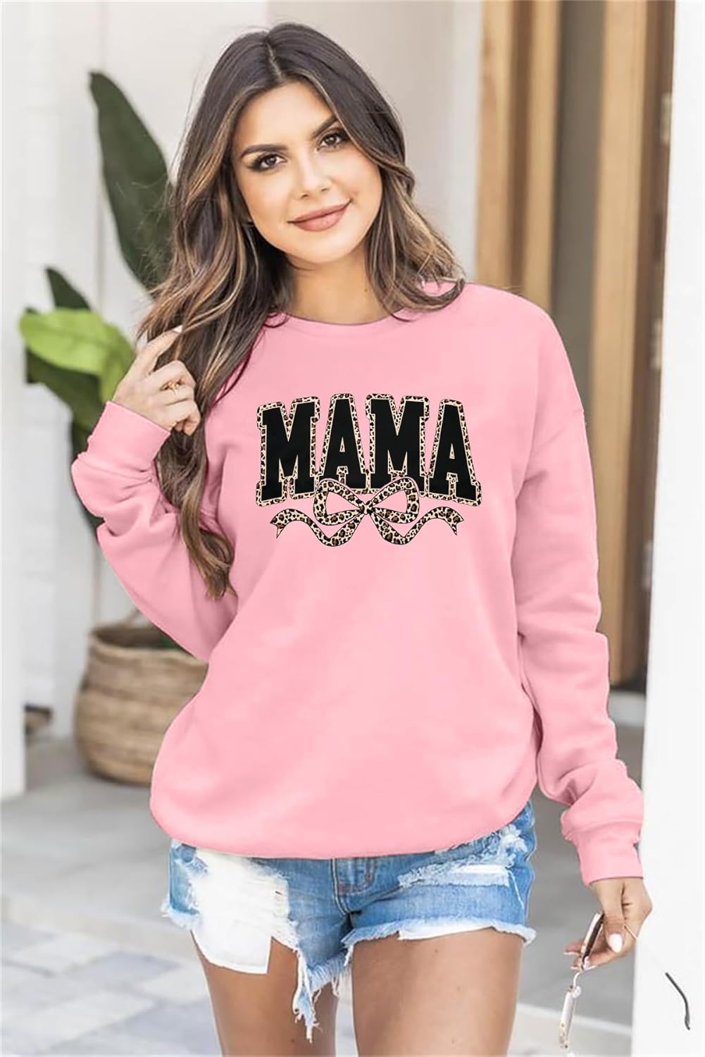 SFHFY Mama Crewneck Sweatshirt Women: Casual Mom Long Sleeve Shirt Bow Mama Letter Print Pullover Top - Image 2