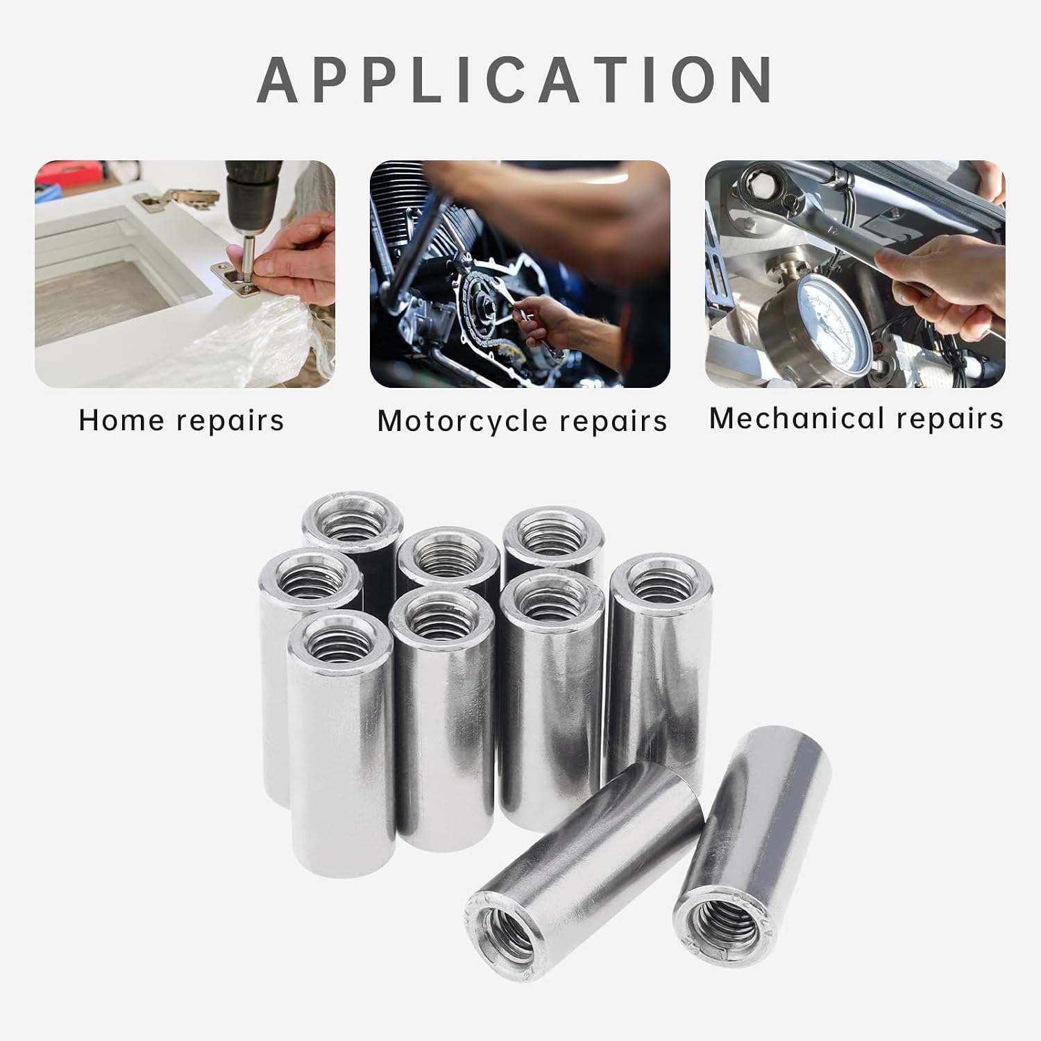 10 Pack M6 Round Rod Coupling Nuts, 304 Stainless Steel Sleeve Connector Nut 25mm/1" Length, Rod Bar Stud Tube Nut Hardware Fastener, Outside Diameter10mm / 0.39 inch