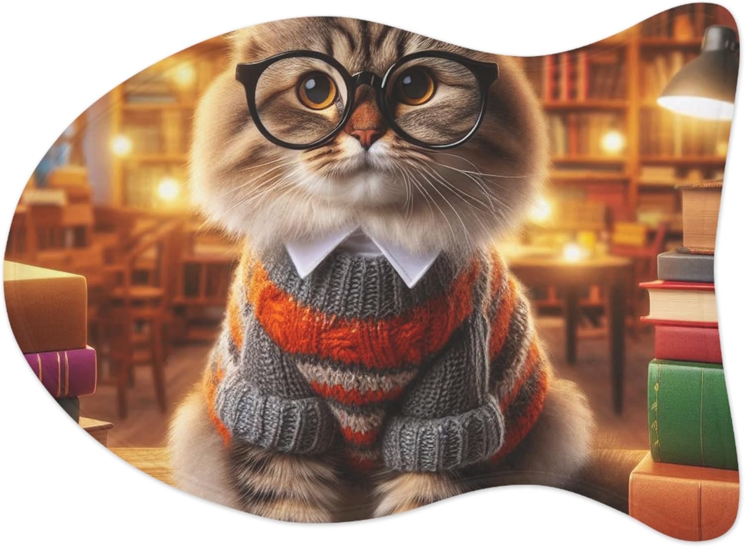 A Realistic Librarian Cat Vibrant Colors Anti-Slip Pet Feeding Mat