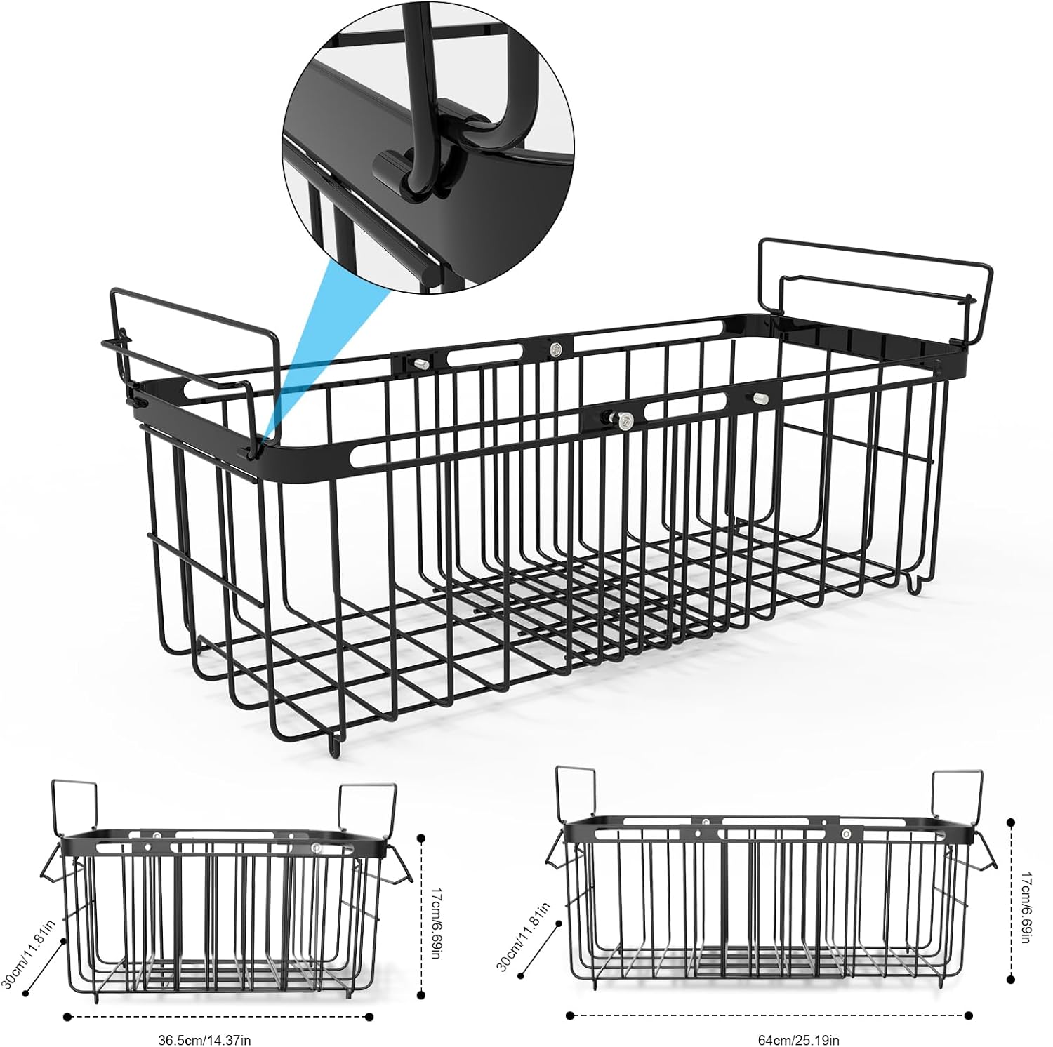 Freezer Organizer Bins, 2 Pack Expandable Stackable Chest Freezer Containers with Hanging Handles, Adjustable From 14.6" to 24.8" Storage Baskets for Fridge, Deep Freezer, Cabinet, Kitchen, Pantry