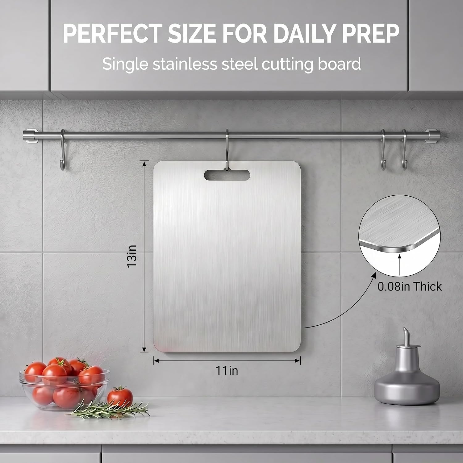 Britimes Stainless Steel Cutting Board for Kitchen, 304 Food Grade Metal Chopping Board for Meat and Dough, Heavy Duty Double Sided Pastry Board, Non-Porous and Dishwasher Safe, Medium (13.4" x 9")