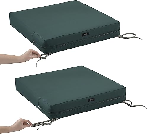 Miniatura 8 de Classic Accessories Ravenna - Cojín resistente al agua para silla de patio o sofá biplaza, 25 x 27 x 5 pulgadas, color verde mallard