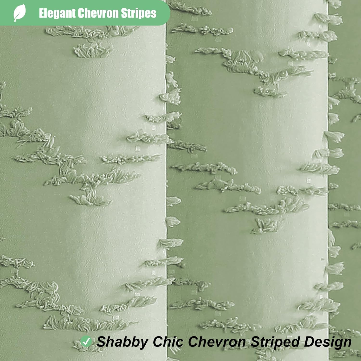 Dynamene Extra Long Shower Curtain and Liner Set - 96 inch Tall Boho Shower Curtain and Waterproof Clear Liner, Tufted Chevron Striped Tassel Shower Curtains for Bathroom, 12 Hooks, 72x96, Sage Green