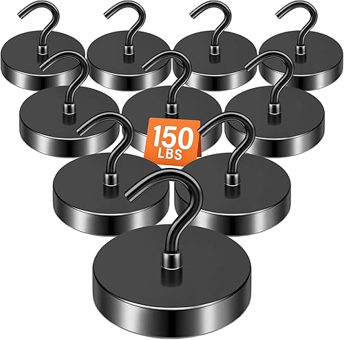 Vista 16 de FINDMAG Paquete de 10 ganchos magnéticos negros, ganchos magnéticos de neodimio de 30 libras para colgar, ganchos magnéticos fuertes con ganchos