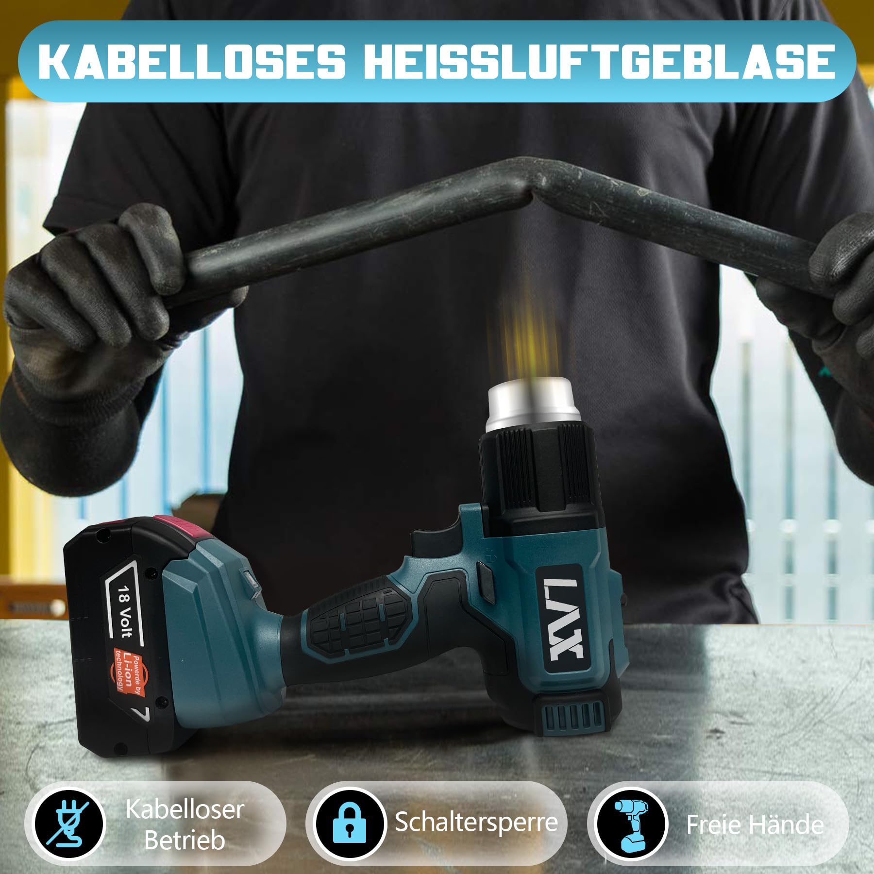 Bosch Professional GBA 18 V/ProCORE18 V - Pistolet à air chaud sans fil - Avec température réglable et contrôle de l'air - Pour bricolage, bricolage, retrait - Sans batterie