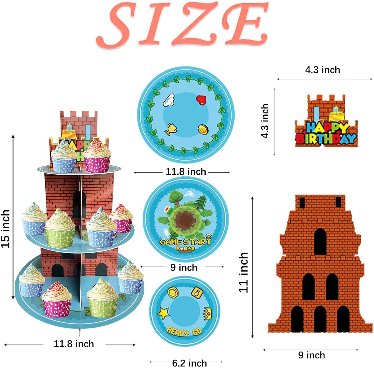 Zliisang Video Games Cupcake Stand Games Cupcake Toppers Birthday Party Supplies Cupcake Tier Stand 3 Tier Cupcake Tower Tiered Dessert Stand for Birthday Decorations image 4