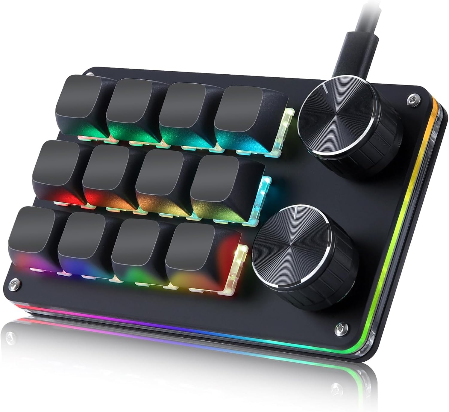 Koolertron Macro Programmable Keypad, One Handed Programmable Mechanical Keyboard, RGB Blue Switch Hot Swappable, 12 Keys 2 Knob Backlit Keypad for Working and Gaming, Black