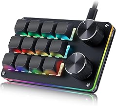 Koolertron 12 Tasten Programmierbare Tastatur, Tragbar Mini Tastatur mit 2 Drehknopf, Vollständig Anpassbare Makro Tastatur mit RGB-Beleuchtung, 6 Ebenen einstellbar, Gaming Tastatur für Spiele Büro