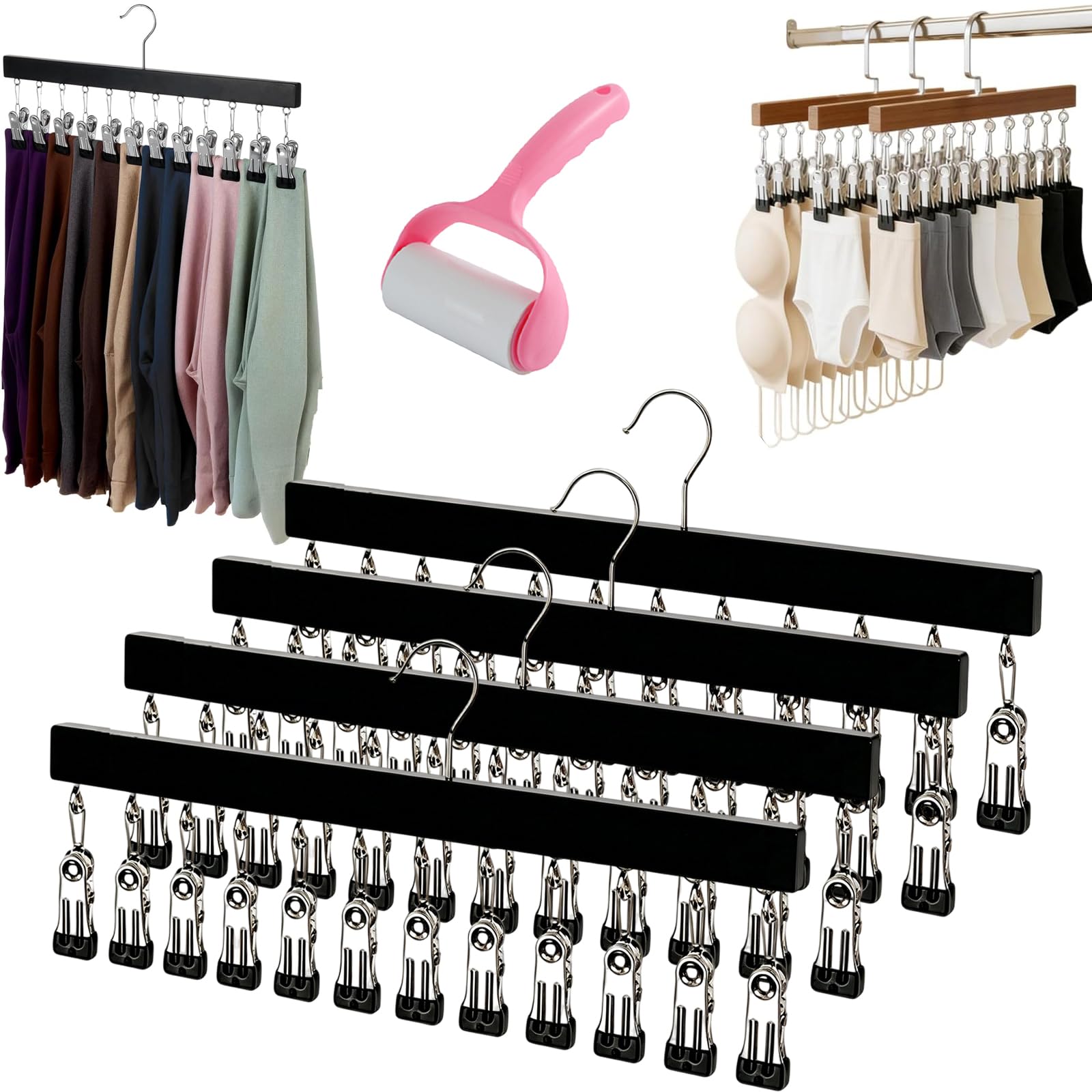Rotating Closet Organizer, Premium Wooden Rotating Hanger with 10/12 Clips, Space Saving Multi Clip Hanger for Pants Leggings Jeans Socks Hats, 360° Swivel Organizer for Closet (12 Clip B,4)