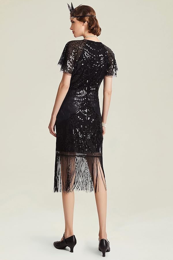 BABEYOND Women's Gatsby Dress 1920s Flapper Short Dress Sequin Beaded Fringe Dress for Party Black by BABEYOND - Used condition - Image 2