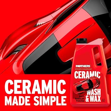Mothers California Gold Ceramic Wash & Wax, 50 oz. pH Neutral, Eco-Friendly, Super-Sudsy, Watermelon Scented, Boosts Beading, Enhances Gloss & Leaves a Streak-Free Shine, Foam Cannon Ready (05650)