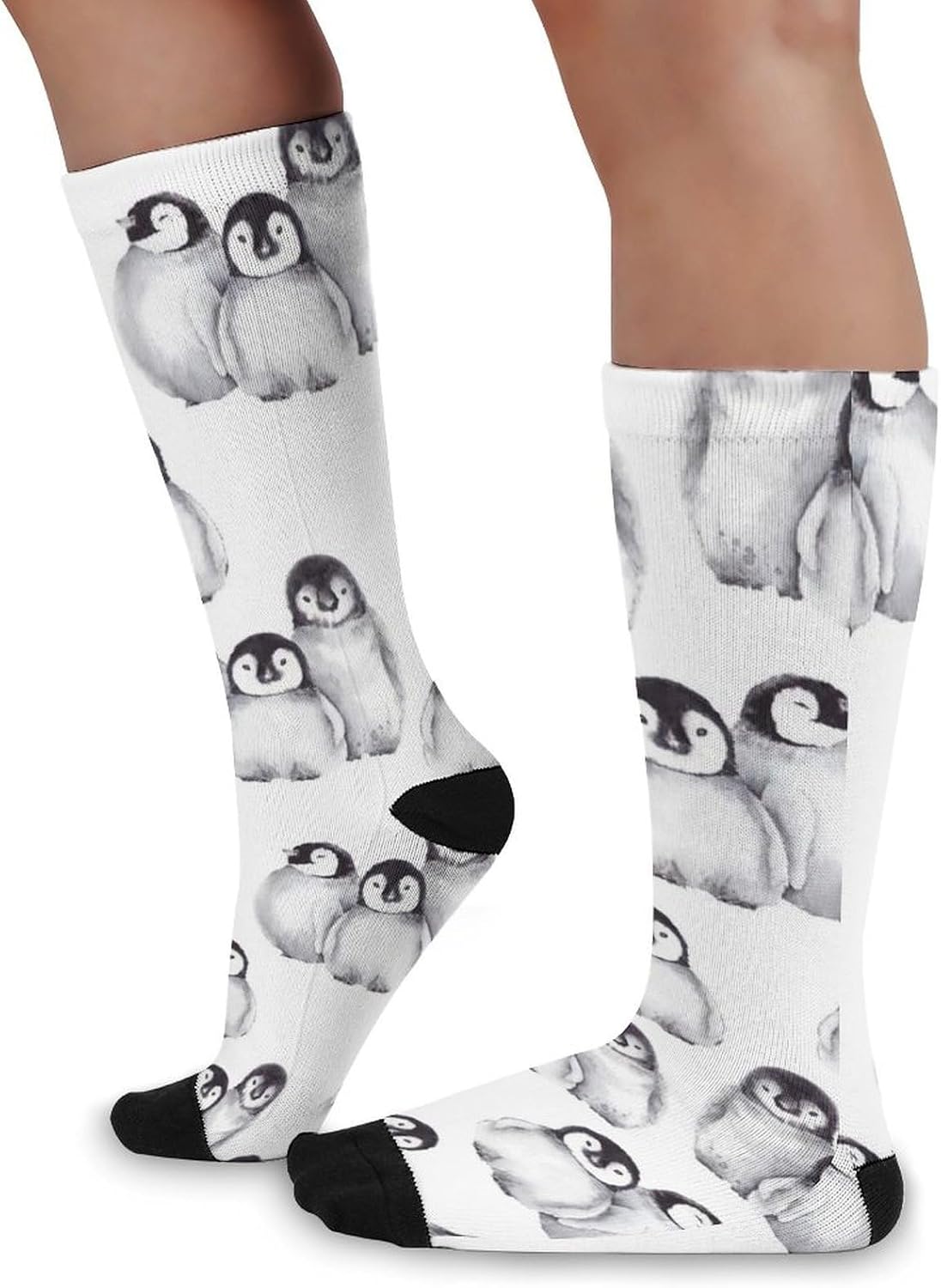 Cute Penguins Winter Animals Knee High Socks Athletic Long Stockings Sport Casual Crew Tube Sock Boot 46cm